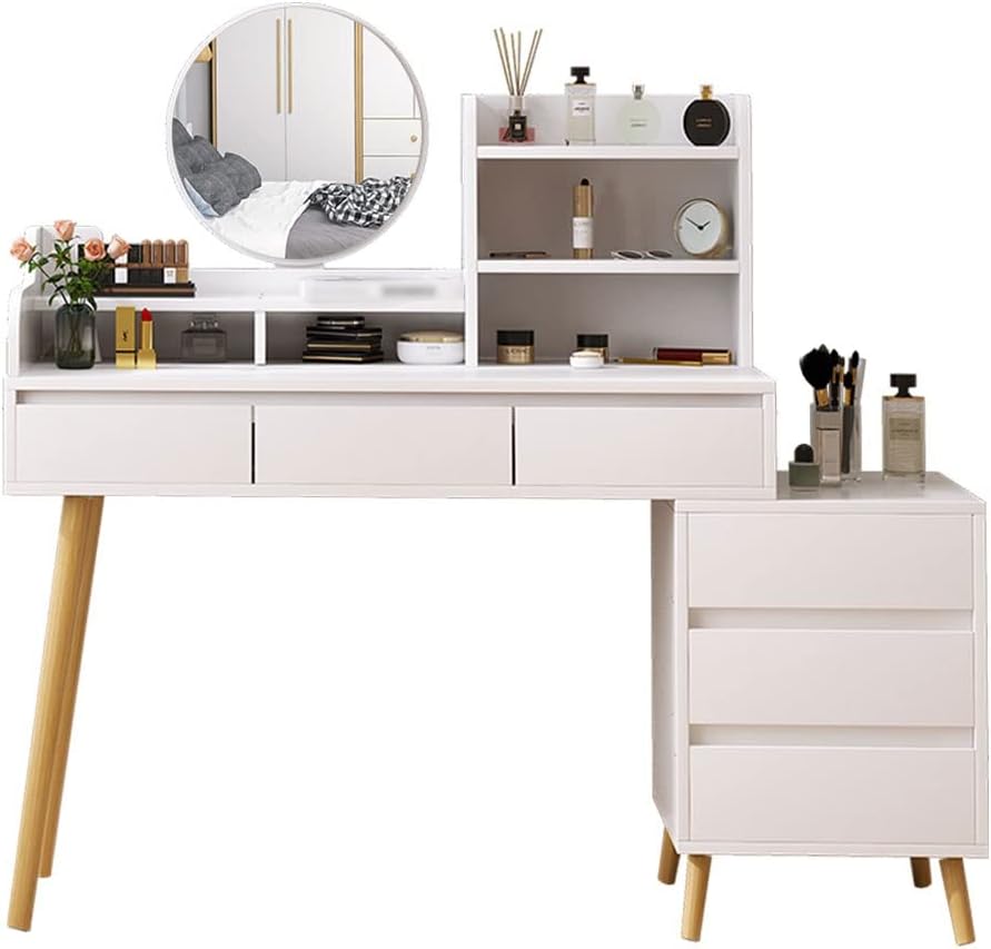 Vanity Benches Vanity Table Set with Brightness Adjustable Touch Screen dimming Mirror, with Cabinet and 6 Drawers, Ladies or Girls Dresser (Color : A, Size : 80x40x121cm)