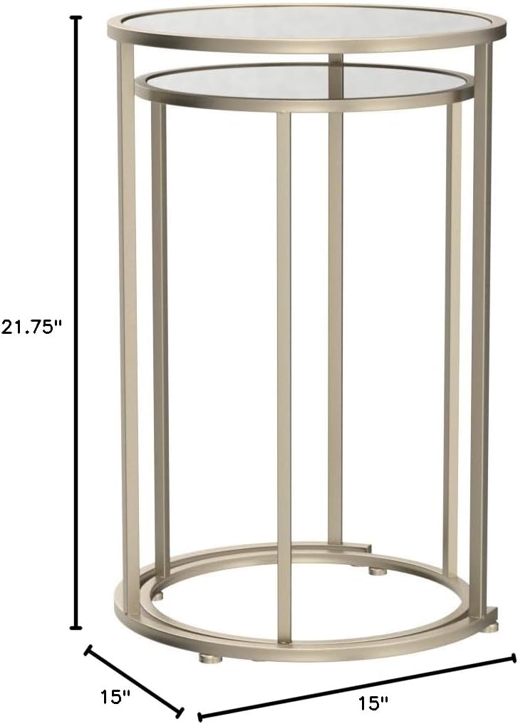 Rutledge & King Round End Table Set - Gold End Tables with Mirrored Tops - Nesting Round Accent Tables - Gold and Mirrored Metal Side Tables Odessa End Table Set