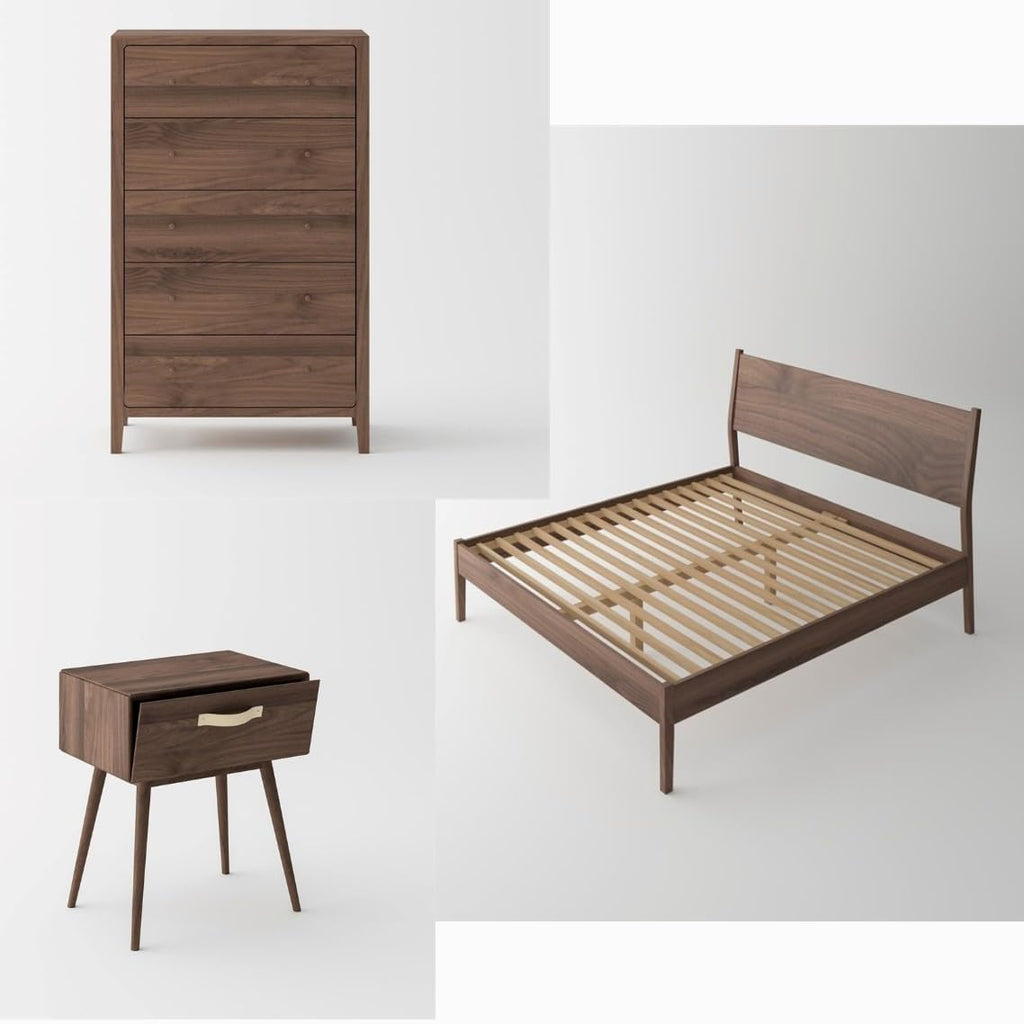 Mid Century Isabella Bedroom Set - Solid Black Walnut