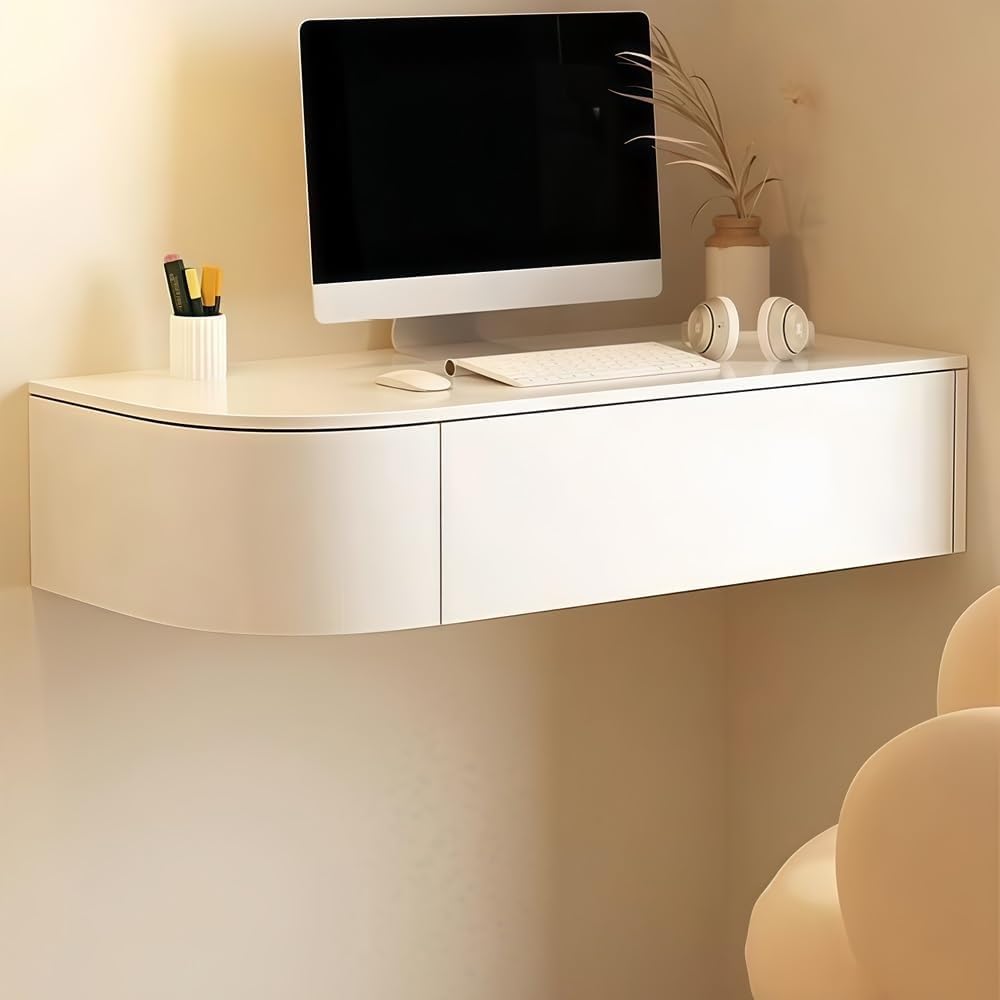 Hanging Vanity Table with Storage Drawers Floating Corner Dressing Desk Wooden Wall-Mounted Desk for Room Small Spaces Beautiful