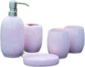 Vanity Bathroom Decor, Bathroom Accessory Sets Ceramic Simple Wash Five-Piece Jade Ice Porcelain 5 Bathroom Set Solid Color Housewarming Gift(Pink)
