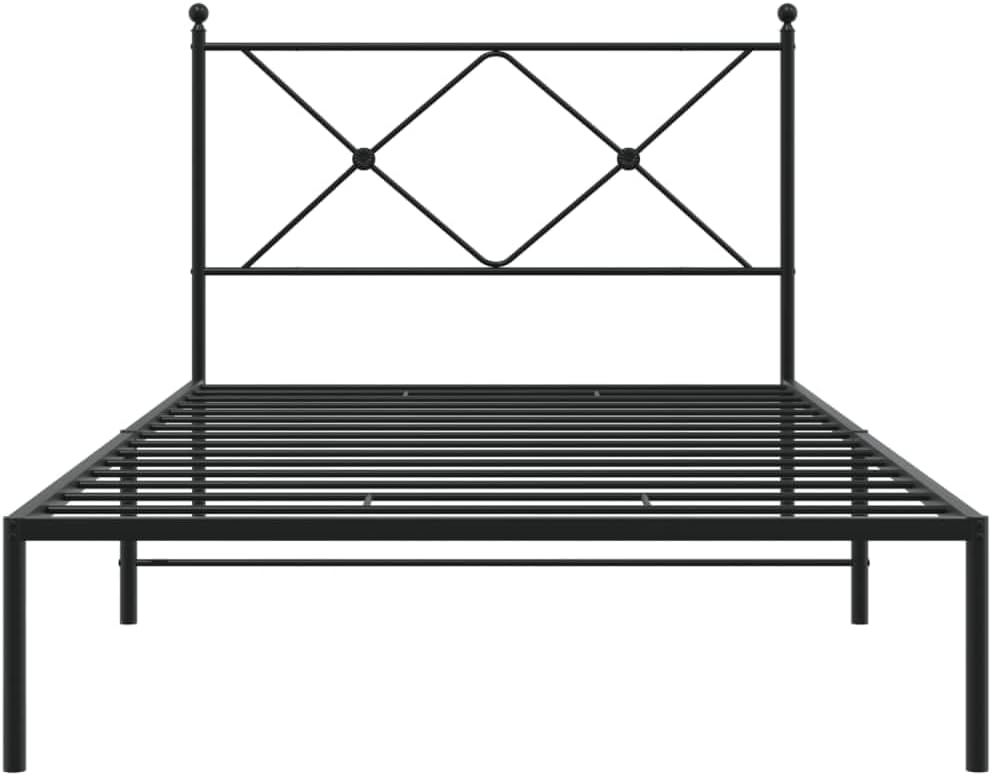 Metal Bed Frame with Headboard Black 39.4'x78.7' Queen/Twin Size Platform Bedframe Steel Construction Underbed Storage Space for Bedroom Furniture