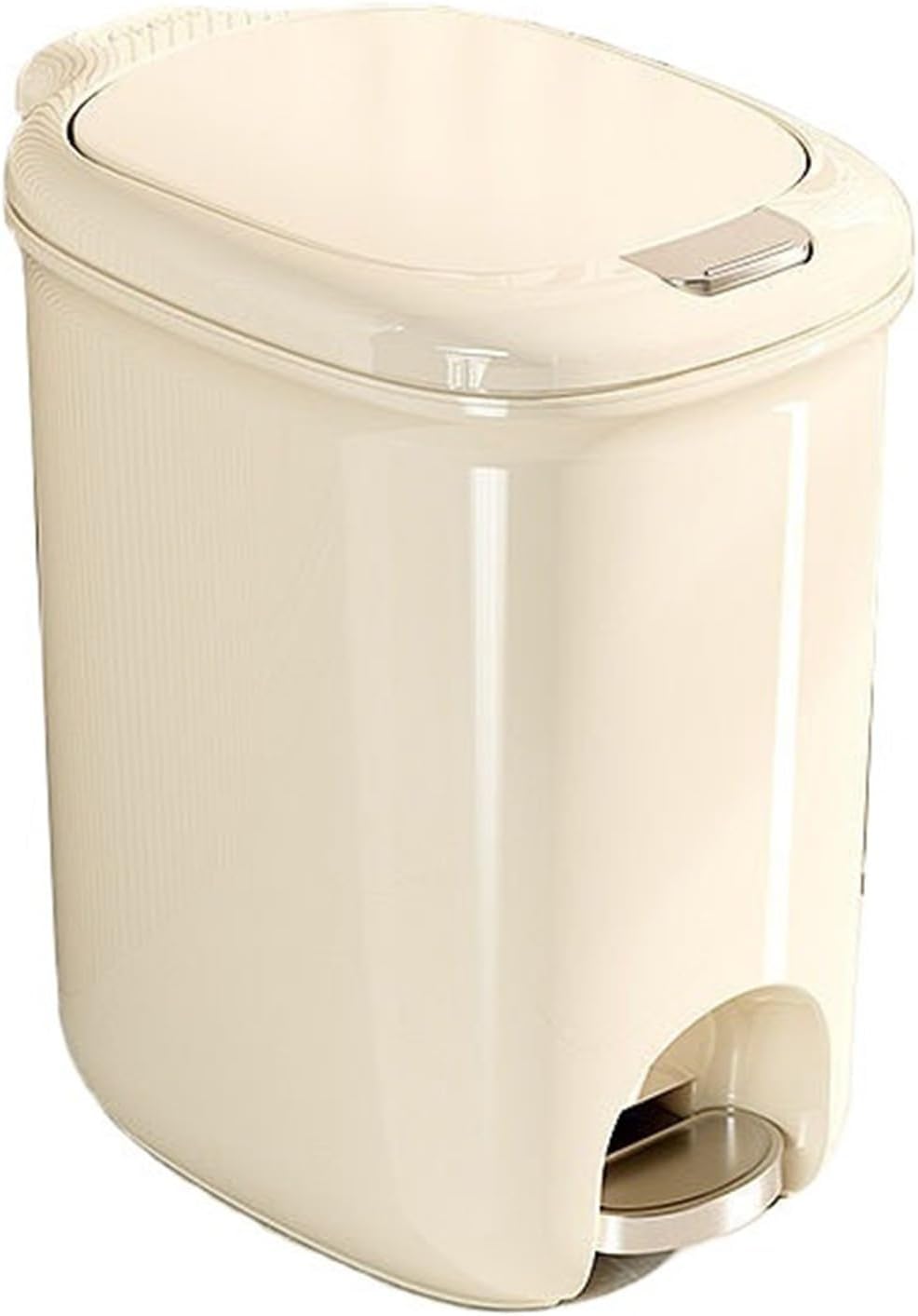 20L Slim Plastic Garbage Bin with Lid for Bathroom Office Bedroom Smart Step Pedal Trash Can Beige Color