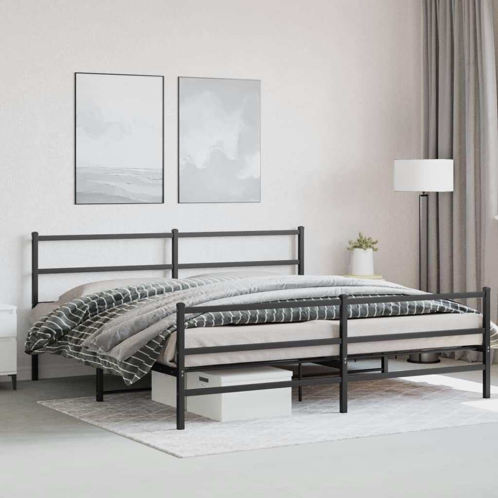 Metal Bed Frame with Footboard Black Queen Platform Bed Frame Sturdy Steel Construction Underbed Storage Space for Bedroom Furniture