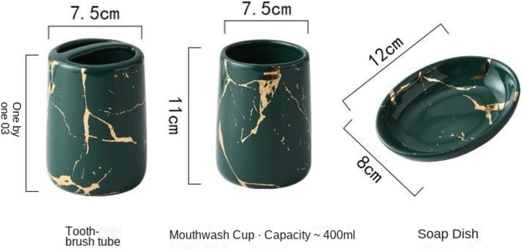 Vanity Bathroom Decor, 5 Piece/Set Soap Dispenser Bathroom Accessories Set Ceramic Marble Pattern Bathroom Accessories Set Housewarming Gift(Black)