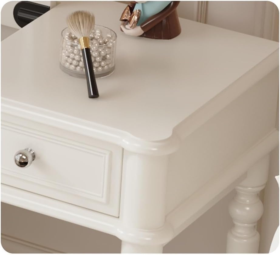 Compact Vanity Solid Wood Vanity Dresser with Creamy New Makeup Table Corner Design for High-End Bedroom Décor Space Saving