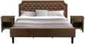 Pemberly Row 3-Piece Wood King Bedroom Set, Engineered Wood & Faux Leather, Brown & Jacobean Finish, Includes Bed Frame & 2 Nightstands, Mid-Century Style Durable Master Bedroom Furniture Set