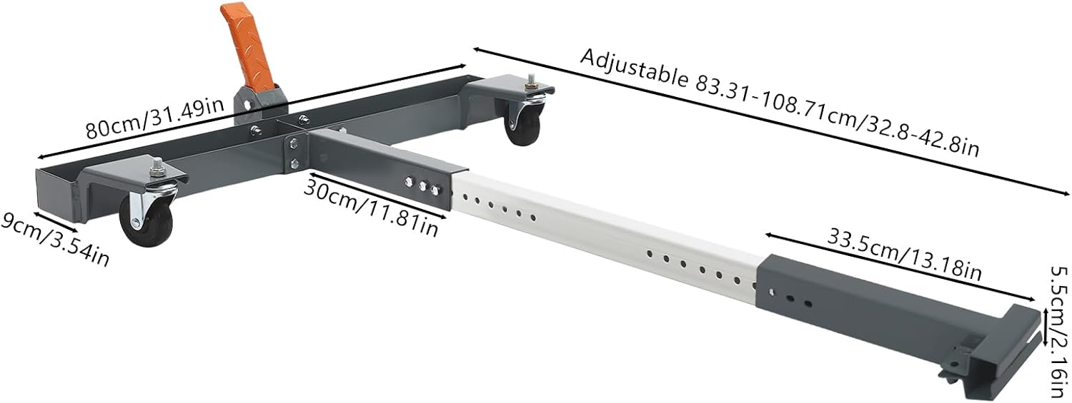 T-Shaped Mobile Base, Steel Load 200lbs Mobile Tool Base with 2 Universal Wheels 32.8-42.8 in Longitudinal Mobile Power Tool Bases with Footbrakes for Small Mechanical Equipment (Grey)