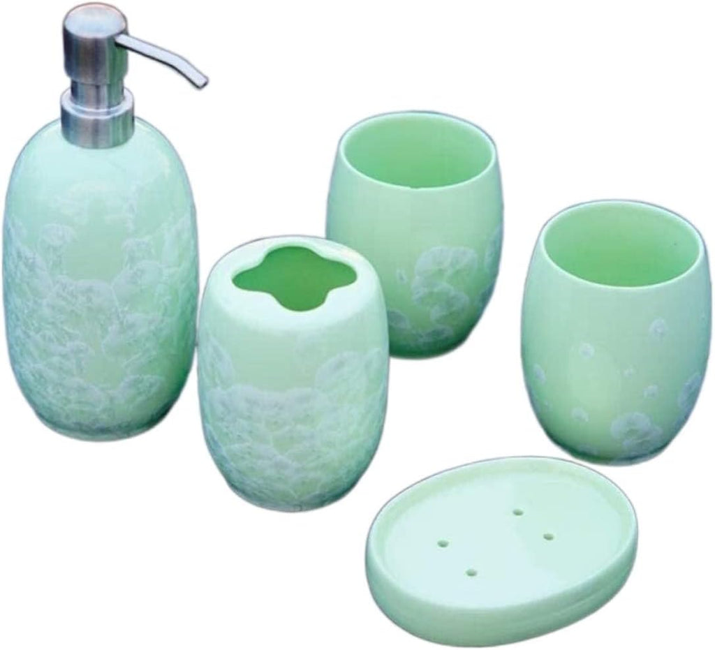 Vanity Bathroom Decor, Bathroom Accessory Sets Ceramic Simple Wash Five-Piece Jade Ice Porcelain 5 Bathroom Set Solid Color Housewarming Gift(Green)