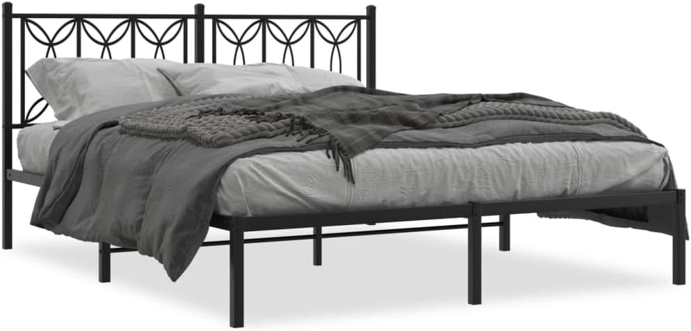 Metal Bed Frame with Headboard Black Queen Size Platform Bed Frame Steel Structure Underbed Storage Space No Mattress Needed for Bedroom Furniture