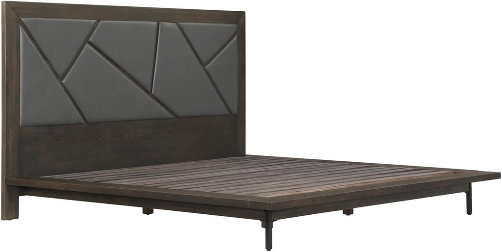 HomeStock King Size Bed Frame Set Oak WoodFaux Leather Bedroom Furniture