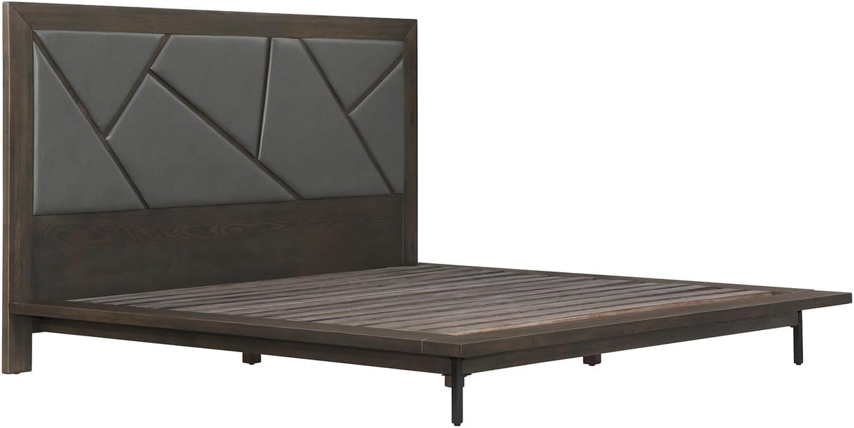HomeStock King Size Bed Frame Set Oak WoodFaux Leather Bedroom Furniture