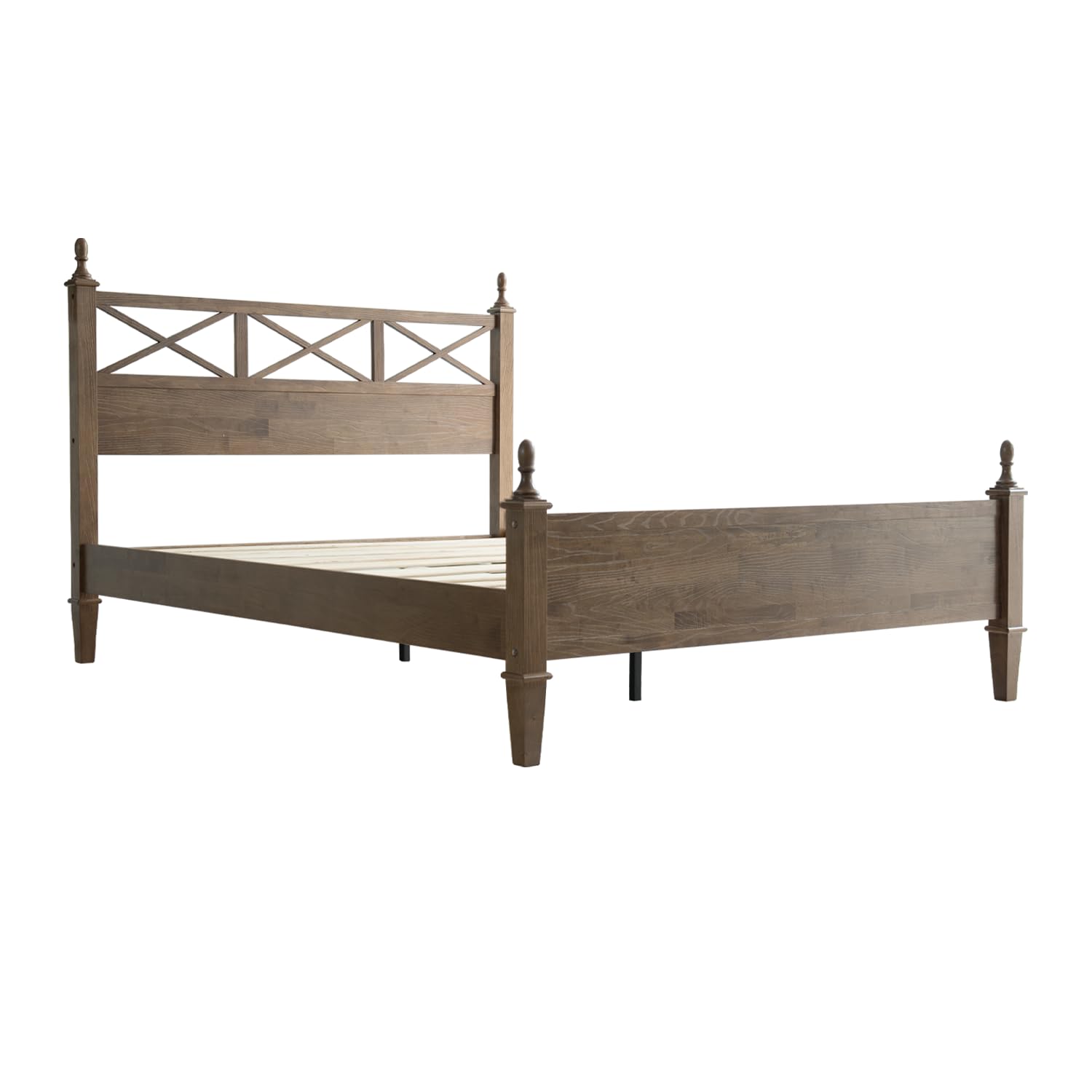 Queen Size Platform Bed Frame, Solid Wood with Headboard & Footboard, Center Metal Legs, 12 Strong Slatted Base, Anti-Noise & Slip-Free, Easy Assembly, No Box Spring Needed, Barnwood Finish RIQ-30