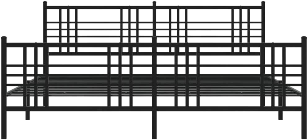 King Size Bed Frame Steel Platform Bed with Footboard Black 76'x79.9' Heavy Duty Metal Bedframe Underbed Storage Space for Bedroom Furniture
