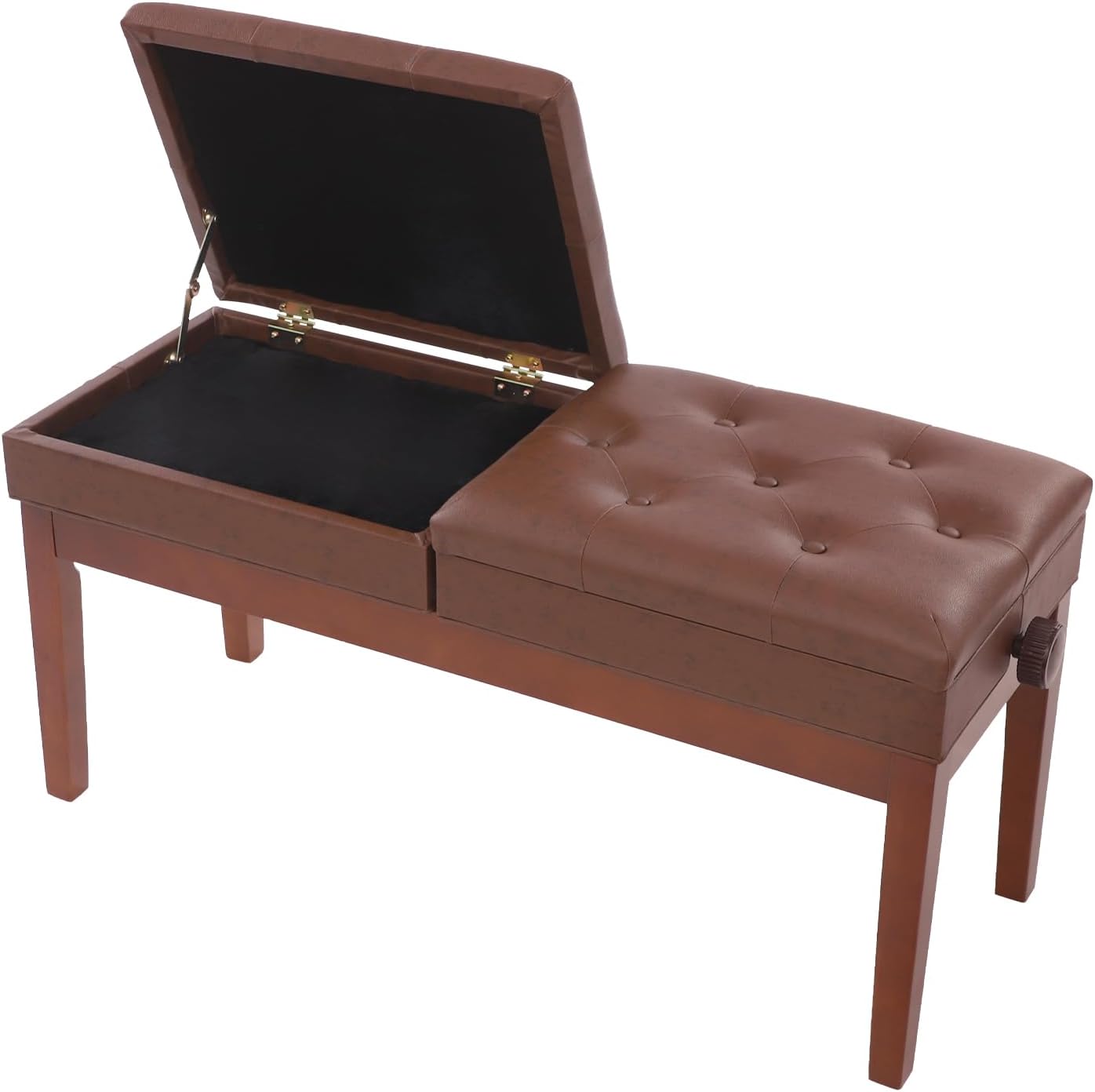 AngelcityCC Longer Duet Piano Bench with Storage, Adjustable Height Double Keyboard Piano Bench Seat with PU Leather Cushion