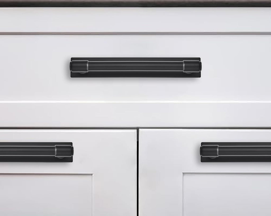 khtumeware 5 Pack 12 Inch(305 mm) Center to Center Black Cabinet Pull Backplate with Base Plate Zinc Solid Matte Black Kitchen Cabinet Handles Drawer Pulls Cabinet Hardware