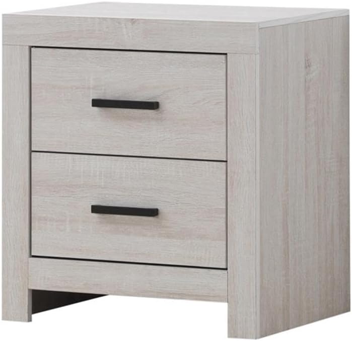 Pemberly Row 4-Piece Eastern King Panel Wood Bedroom Set, Coastal White Finish, Includes Bed, Nightstand, Dresser, Mirror, Rustic Plank Style, Brushed Nickel Hardware, Solid Bedroom Furniture