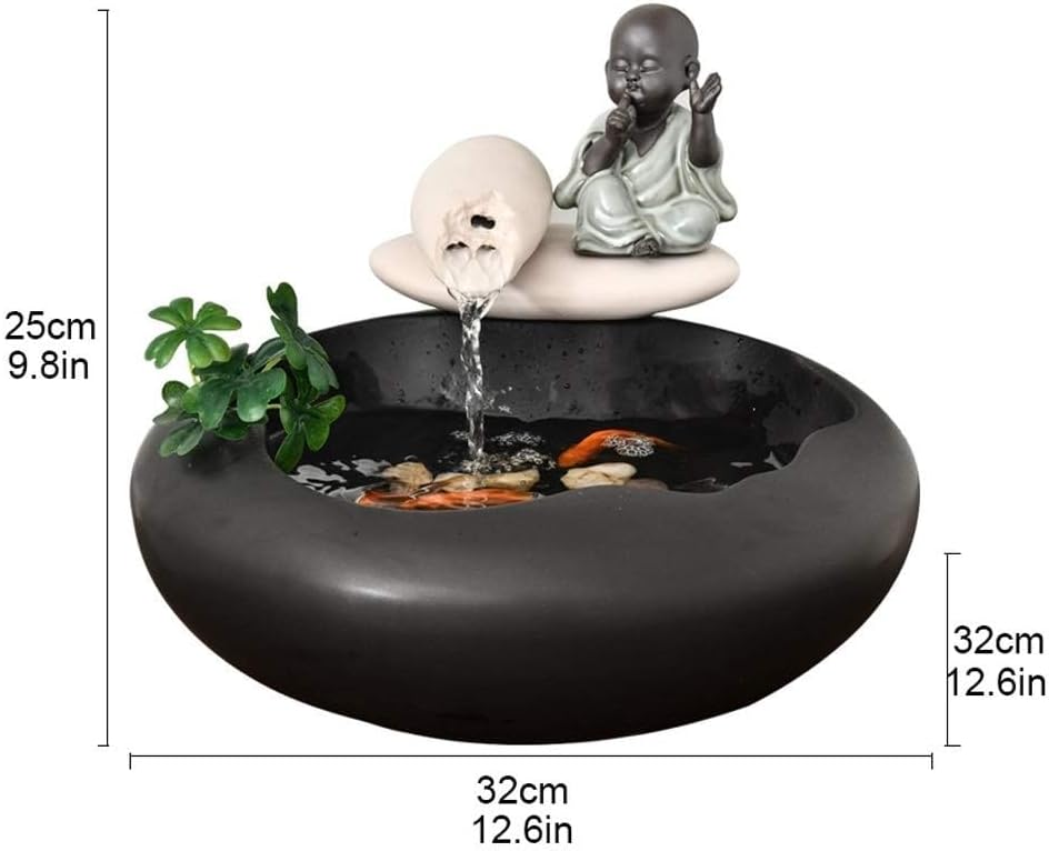 Small Indoor Water Fountain Water Features Outdoor Tabletop Fountain Indoor Tabletop Decoration Fountain Ceramic Zen Meditation Waterfall(Color:b,Size:)
