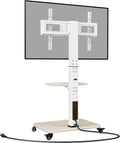 Perlegear Mobile TV Stand with Power Outlet, Tilt & Swivel Rolling TV Cart for 32-75 inches TVs up to 110 lbs, Height Adjustable Rolling TV Stand White with Wheels, Max VESA 600x400mm, PGTVMC17W