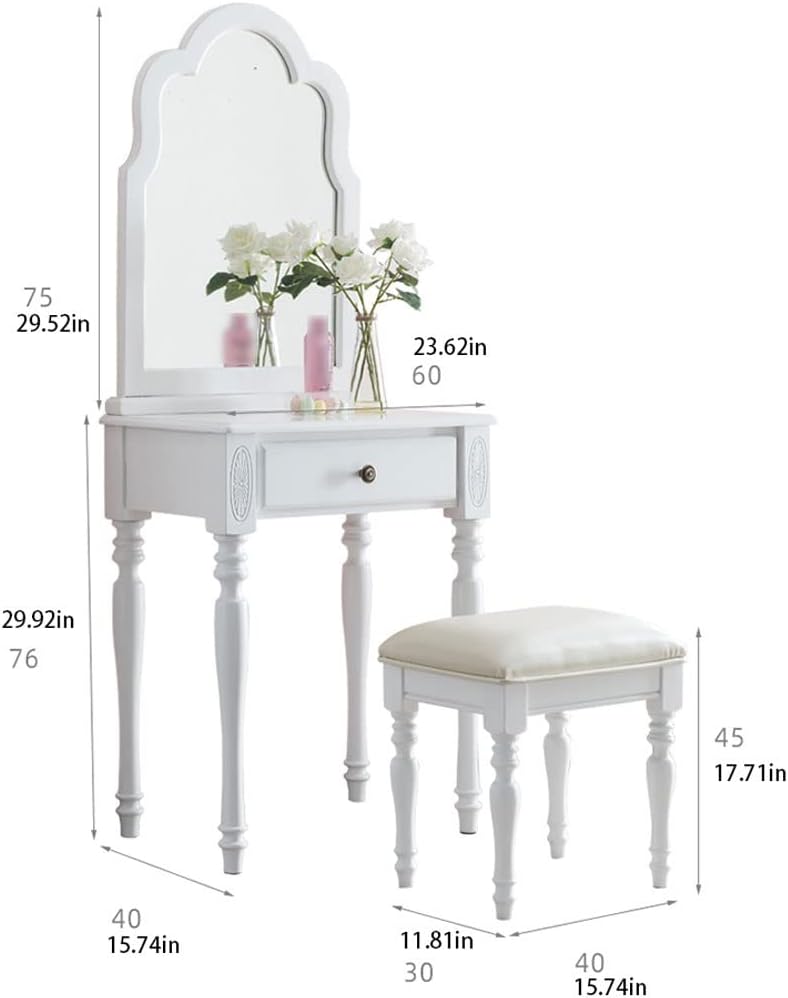 Vanity Benches Dressing Table Set Bedroom Dressing Table Modern Minimalist Vanity Table, Dressing Table + Makeup Stool + Drawer (Color : A)