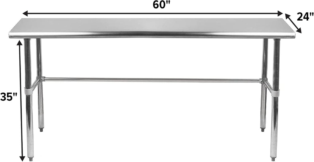 60' x 24' Stainless Steel Open Base Work Table – NSF Certified Commercial Utility Table with Galvanized Legs for Kitchens, Labs, and Garages