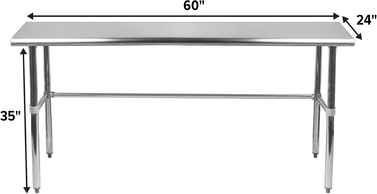 60' x 24' Stainless Steel Open Base Work Table – NSF Certified Commercial Utility Table with Galvanized Legs for Kitchens, Labs, and Garages