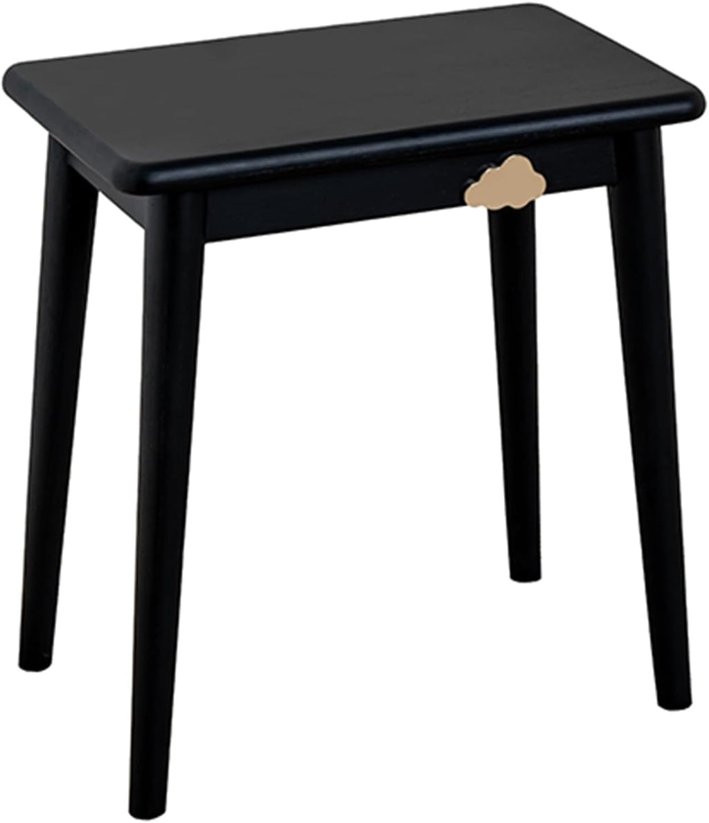 Vanity Bench,Vanity Chair, Solid Wood Vanity Stool, Rounded Corners, Mortise and Tenon Structure, Large Tabletop, with Cloud Decoration, Multifunctional(Black)
