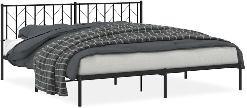 Black Powder-Coated Steel Double Size Bed Frame with Underbed Storage, Modern Design for Sturdy Support and Easy Assembly, Durable Metal Bed Base with Sleek Finish