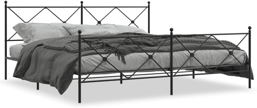 Metal Bed Frame with Footboard Heavy-Duty Steel Platform Bed Frame Black 76'x79.9' King Size Sturdy Bedframe with Underbed Storage Space for Bedroom