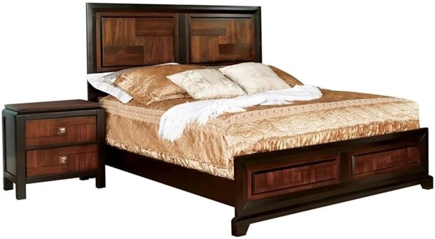 Furniture of America FOA Delia 2pc Walnut Transitional Wood Panel Bedroom Set - King + Nightstand