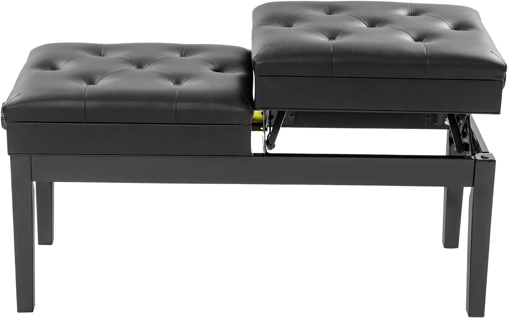 AngelcityCC Longer Duet Piano Bench with Storage, Adjustable Height Double Keyboard Piano Bench Seat with PU Leather Cushion