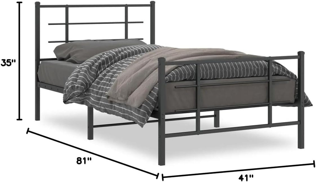 Metal Bed Frame Queen Size with Footboard Black 39.4'x78.7' Sturdy Steel Platform Bedframe Underbed Storage Space for Bedroom