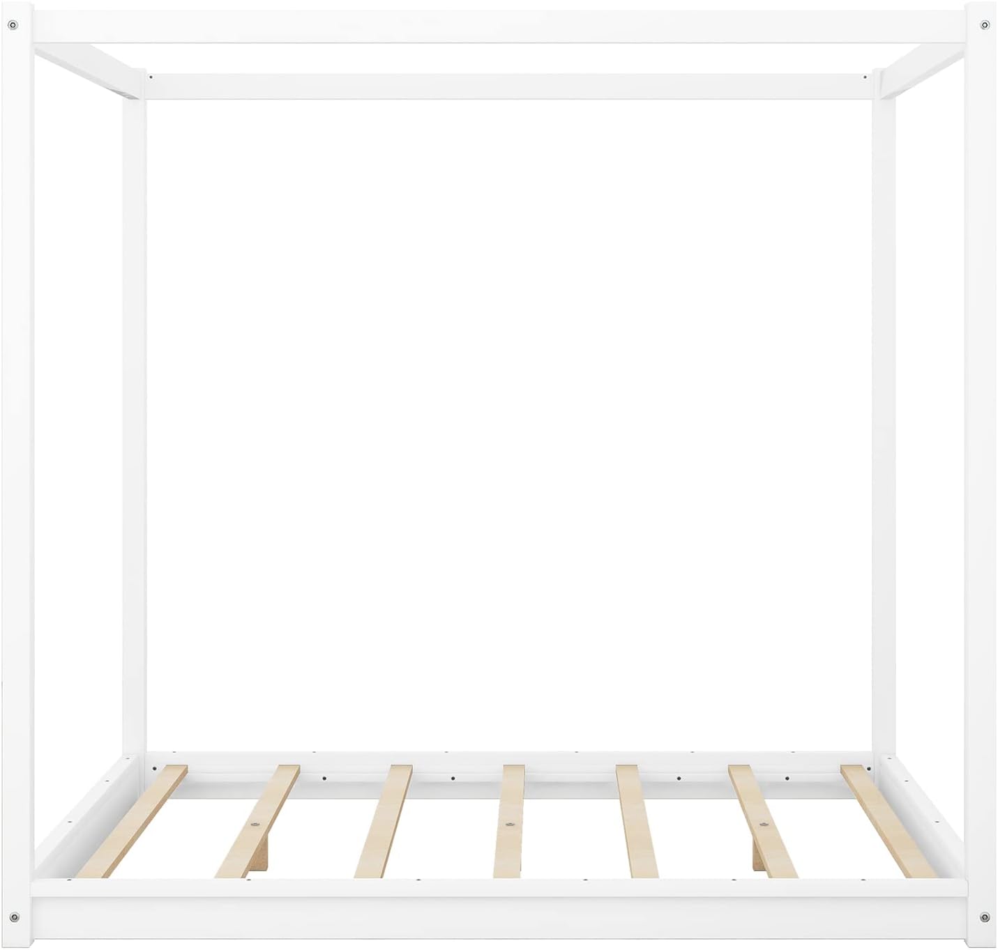 Merax Queen Size Canopy Bed with Support Legs, Queen Size/Mattress Foundation with Wood Slats, 4 Poster Platform Bed Canopy Bed, White