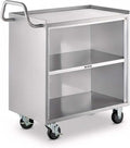 18' x 30' Stainless Steel Utility Cart with Enclosed Base and Open Front - 3 Shelf Heavy-Duty Commercial Service Cart - NSF Rolling Cart for Kitchen, Catering, Restaurant Storage