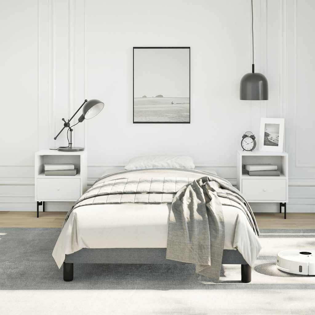 Twin XL Bed Frame Dark Gray Polyester Plywood Engineered Wood with Slatted Base for Mattress Support and Easy Maintenance Modern Bedroom Furniture