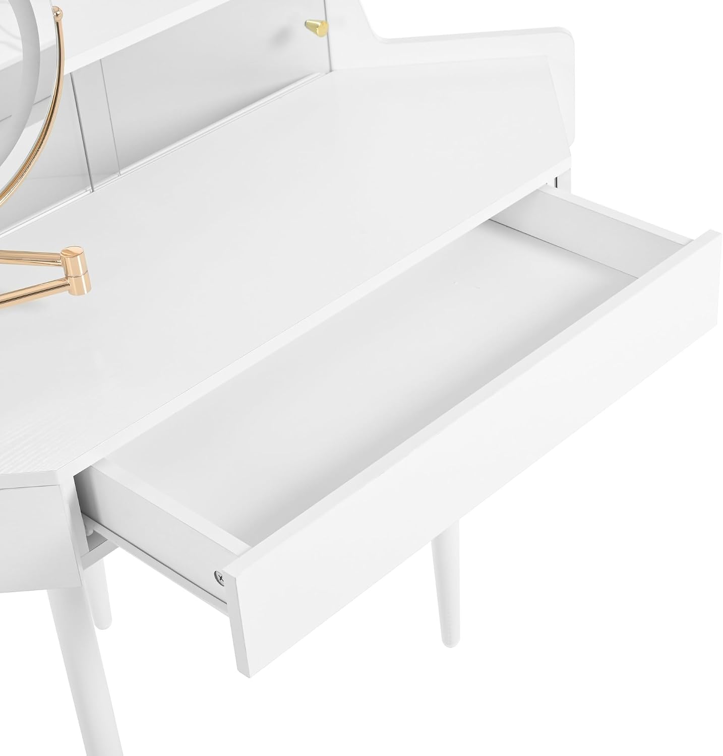 Modern Corner Makeup Vanity Desk with Large Storage, LED Mirror & Stool – Brightness Adjustable, Space-Saving for Small Places