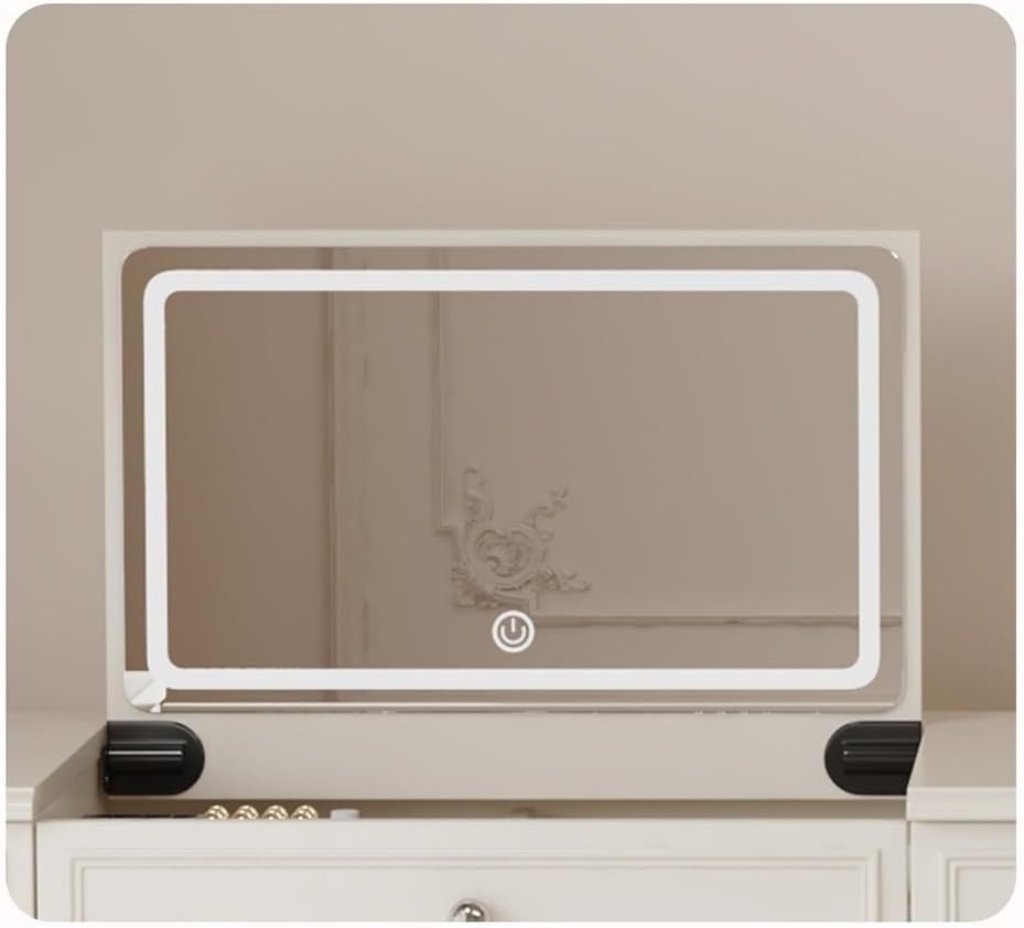 Compact Vanity Solid Wood Vanity Dresser with Creamy New Makeup Table Corner Design for High-End Bedroom Décor Space Saving
