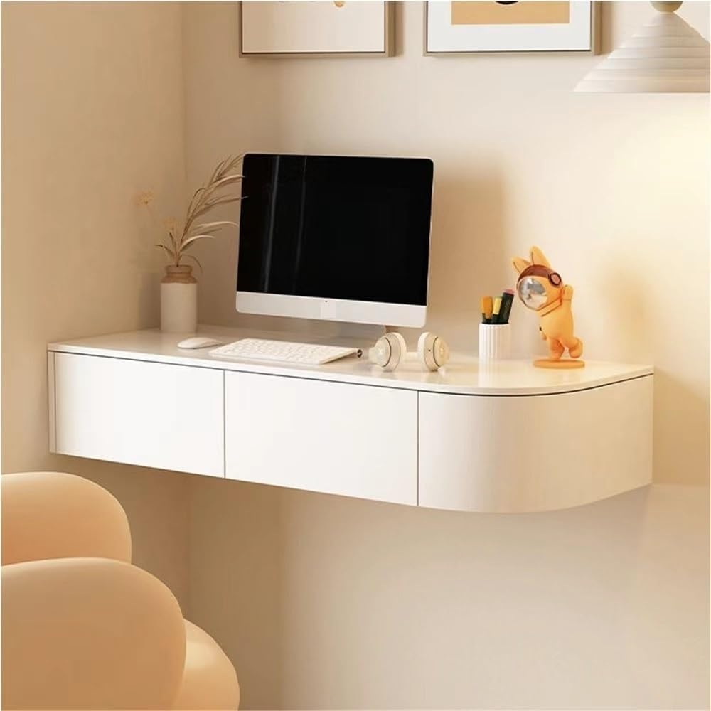 Floating Makeup Vanity for Wall, Wall Mounted Desk with Drawers, Wood White Corner Desk, Modern Dressing Table for Bedroom(Left 47.2in)