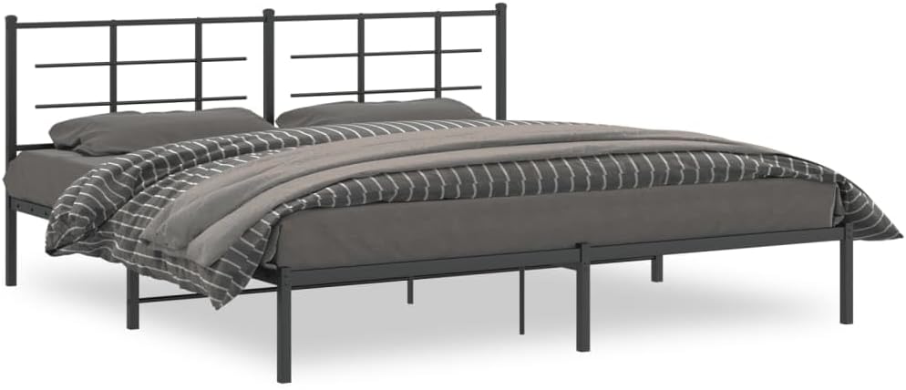 King Metal Bed Frame with Headboard Black 76'x79.9' Steel Platform Bed Frame Sturdy Bedframe with Underbed Storage Space for Bedroom