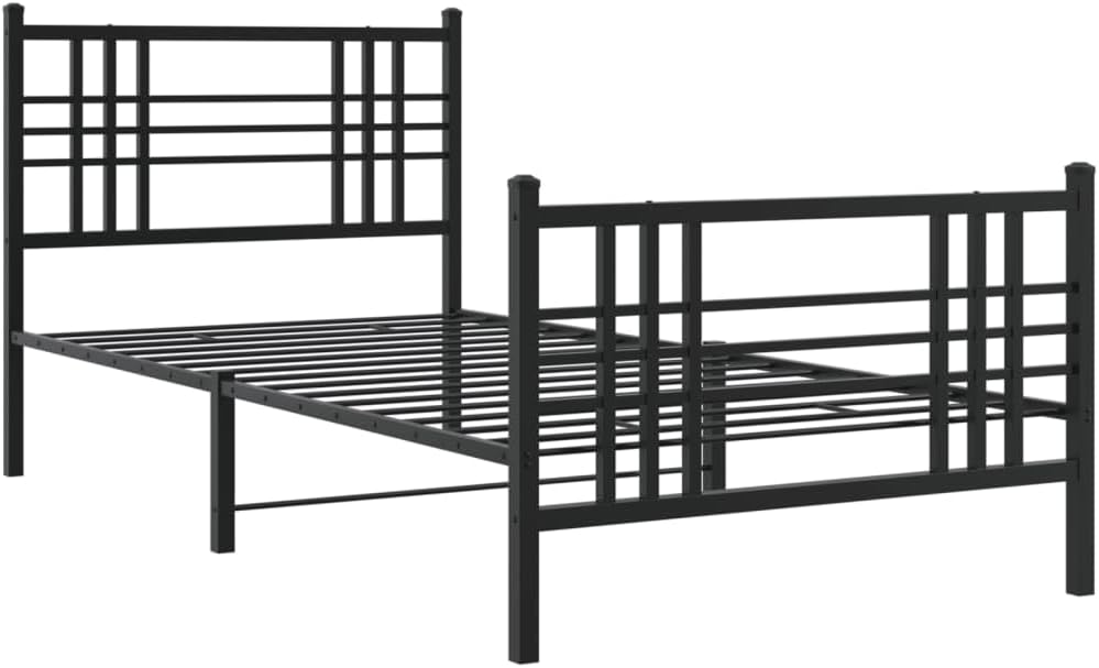 Twin Bed Frame Black Steel Metal Traditional Platform Bed Frame for Bedroom with Elegant Footboard Sturdy Construction