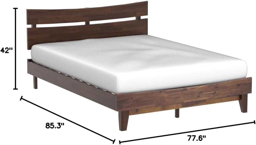 Acacia Aurora Bed Frame with Headboard Solid Wood Platform Bed, Bed Frame King, Scandinavian Signature Wood Bed Compatible with All Mattress Types, Non-Slip and Noise-Free, Chocolate