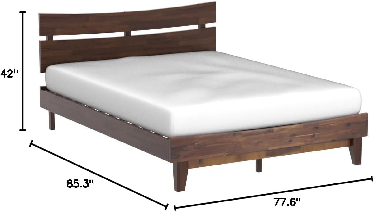 Acacia Aurora Bed Frame with Headboard Solid Wood Platform Bed, Bed Frame King, Scandinavian Signature Wood Bed Compatible with All Mattress Types, Non-Slip and Noise-Free, Chocolate