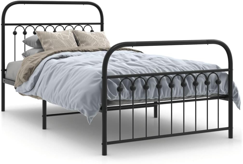 Metal Bed Frame with Footboard Black Queen Platform Steel Frame Underbed Storage Space Sturdy Bedframe for Bedroom Furniture