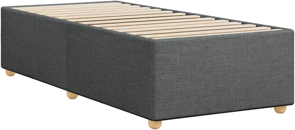 Twin XL Bed Frame Dark Grey 100% Polyester Plywood Engineered Wood Modern Upholstered Platform with Built-in Slats for Mattress Support Durable Breathable Fabric Easy Assembly