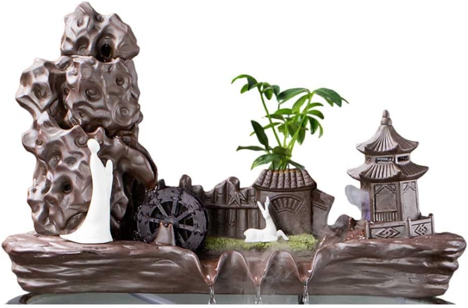 Fountain Waterfall Ceramic Automatic Circulating Indoor/Outdoor Tabletop Fountain Fengshui Indoor Decoration for Office Home Relax Meditation,Taupe