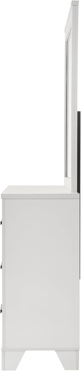 Furniture of America Anton Modern Solid Wood 4-Piece Bedroom Set with Faux Marble Headboard Bed, Metal Center Glide on Nightstand and Dresser with Mirror, Box Spring Needed for Bedroom, Full, White