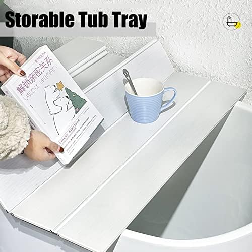 Bamboo Bathtub Caddy Tray with Foldable Cover for Spa Bath & Shower nization