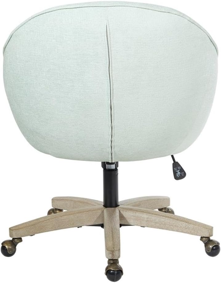 Pemberly Row Mint Blue Fabric Office Chair, 25.88' W x 27.13' D x 35.88' H, Rustic Gray Brush Wood Base, Plush Comfortable Seat, Sophisticated Design, Adjustable Height, Modern Home Office Seating