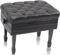 Griffin Piano Bench (Genuine Leather Plus Series) – Adjustable Ergonomic Keyboard Stool with Storage, Black Wood Frame for Home, Musicians, Guitar & Vanity Use