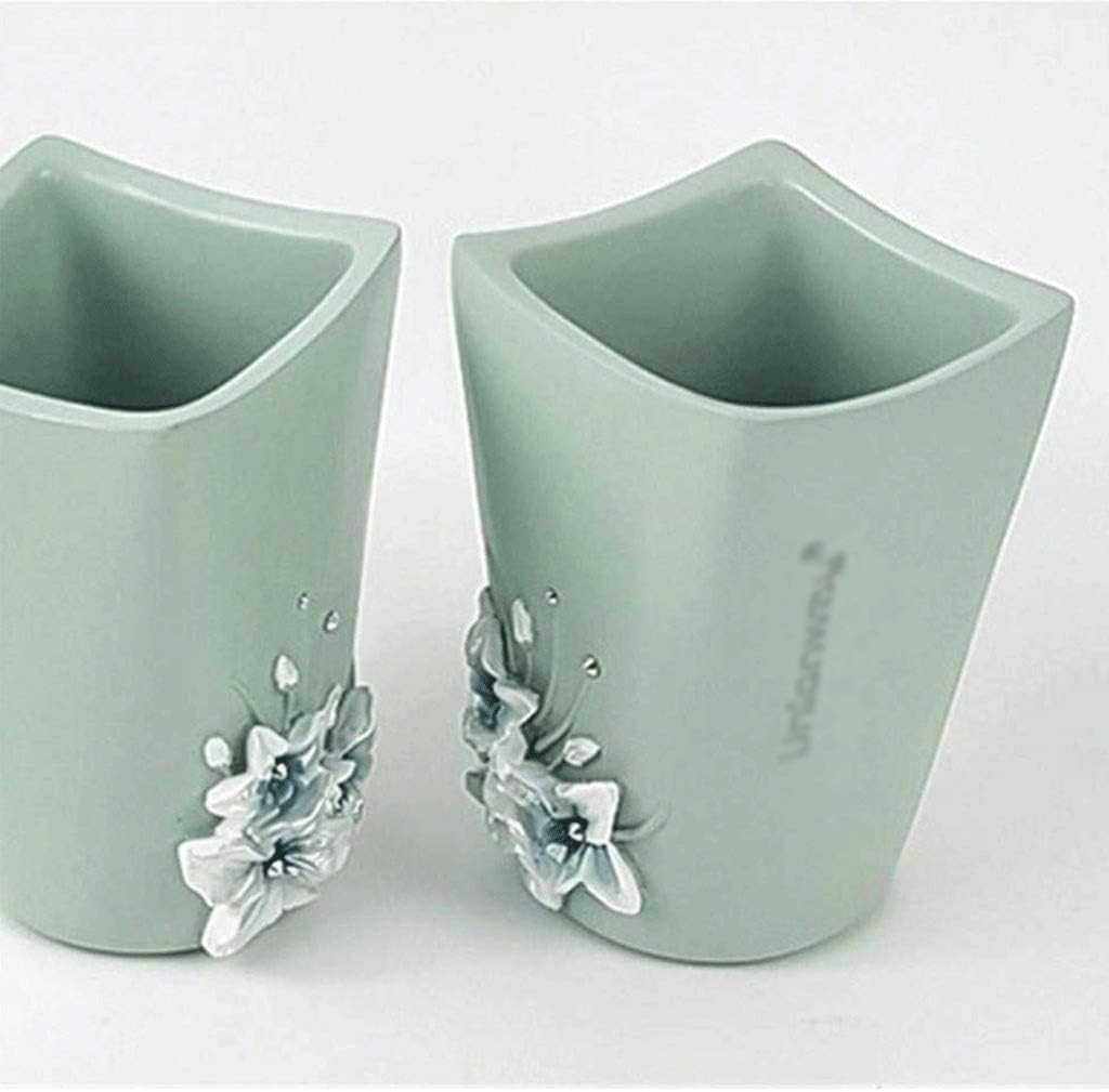 Vanity Bathroom Decor, Bathroom Accessories Set 5 Pieces Bath Ensemble Includes Soap Dispenser Toothbrush Holder Tooth Cup Soap Dish Green Housewarming Gift